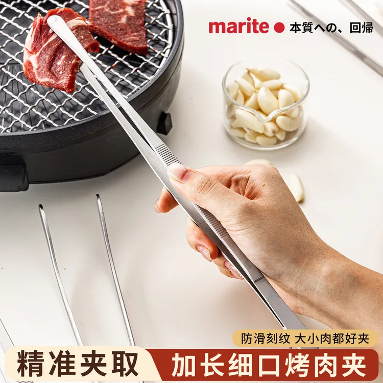 日本不锈钢烤肉夹子食品级厨房烧烤煎牛排专用防烫食物家用料理夹