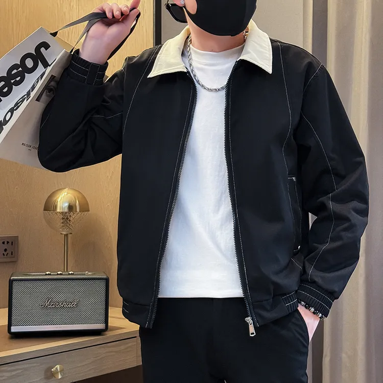 美式工装翻领外套男士大码宽松休闲上衣春秋季加肥加大百搭夹克潮