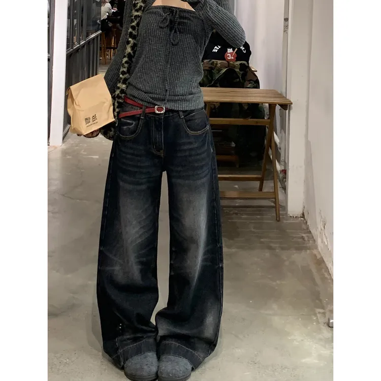 【橱窗笔记牛仔裤】秋冬法式复古直筒阔腿休闲宽松牛仔裤25070501C