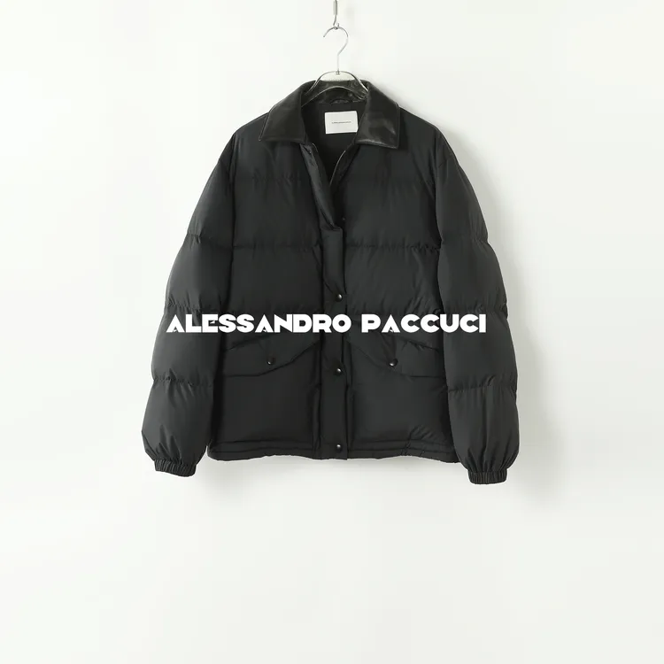 AP洛哥44018RE【冬遇】95白鹅绒 牛皮翻领黑色休闲羽绒服