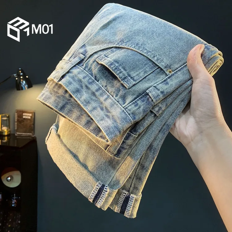 M01高品质男士夏季薄款牛仔裤潮流重洗水磨色高端裤合体休闲长裤