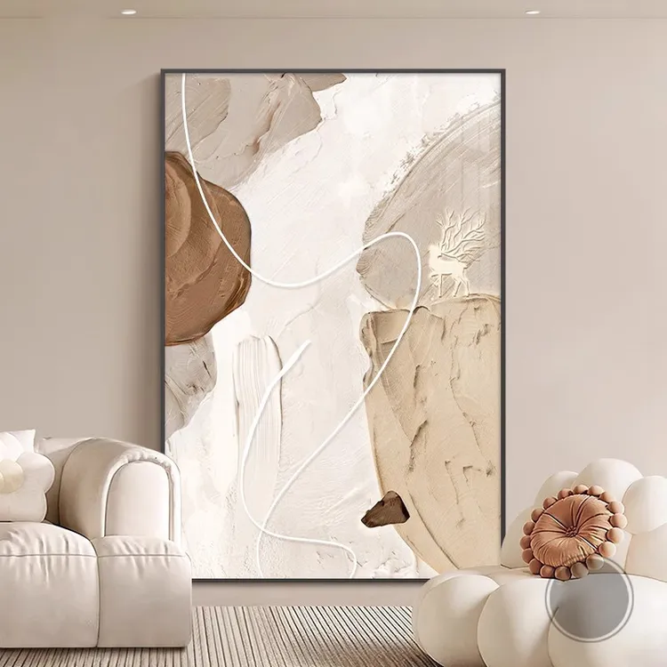 轻奢高档客厅装饰画奶油风大气沙发背景墙落地挂画高级感玄关壁画