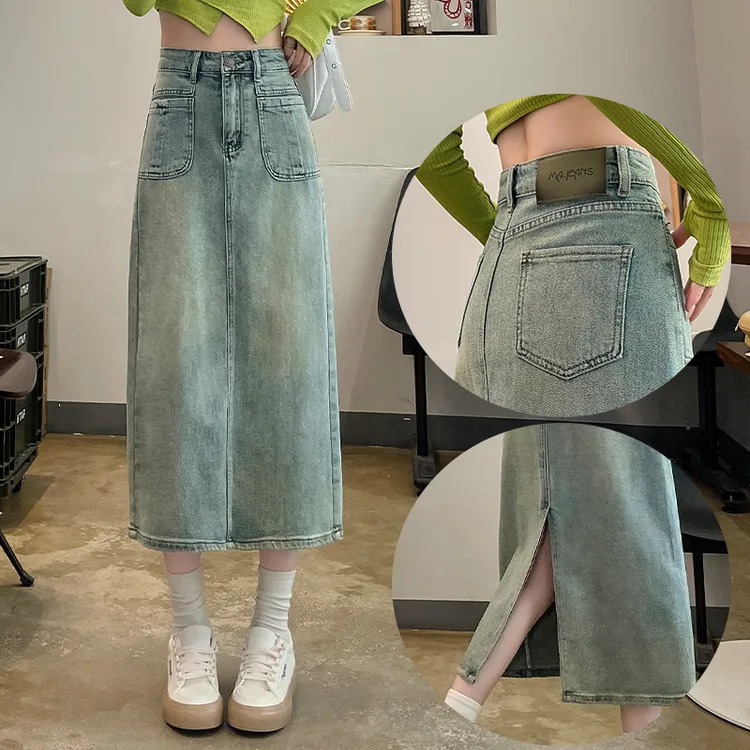 牛仔裙半身裙女款爆款2025新款怀旧高腰显瘦开叉a字中长款包臀裙