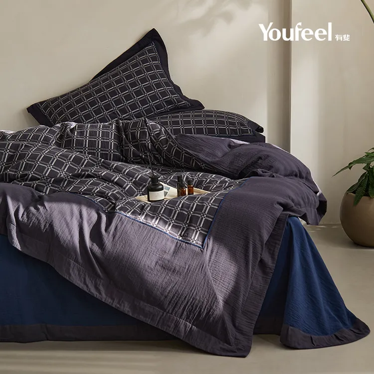 有斐/Youfeel双层纱色织科罗娜PRO贴边嵌条款四件套