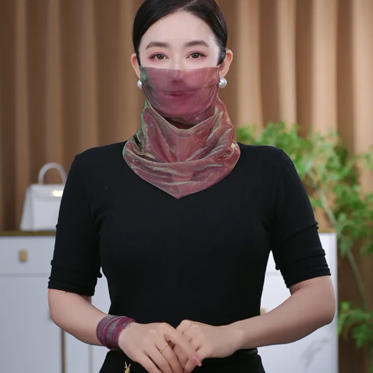 韩版新款夏季防晒面纱炫彩挂珠多功能围巾丝巾