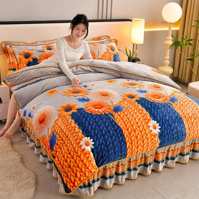  8.5斤加厚牛奶绒四件套加绒被套床裙毛绒被罩双面绒套件双人冬新