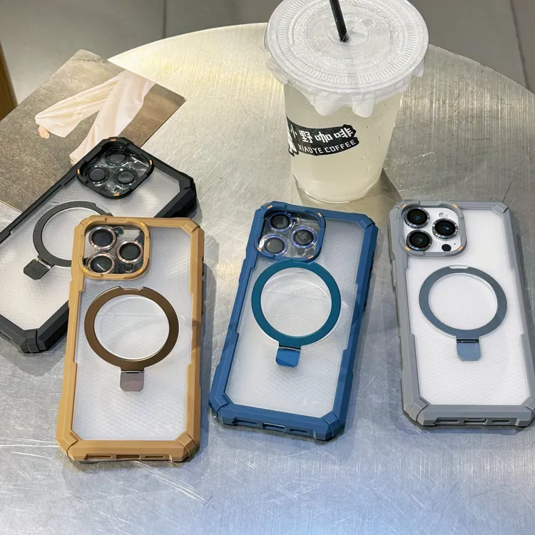 四角防摔盔甲磁吸支架适用苹果16promax手机壳iphone17肤感15男女
