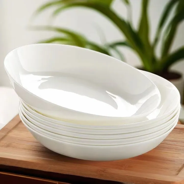 纯白盘子高档菜盘加深盘子陶瓷饭盘家用圆盘炒菜盘子釉下彩快餐盘
