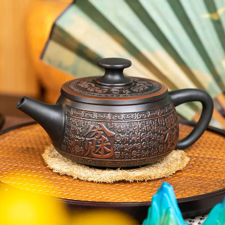 云南紫陶有财悬停凤鸣汉瓦茶壶全手工功夫茶具紫砂壶家用办公套装