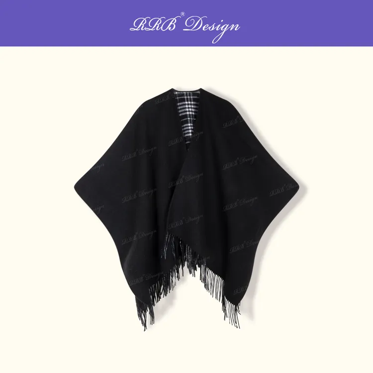 RRB Design 「爱丁堡」羊毛莱赛尔双面格纹流苏披肩外套