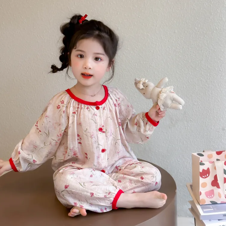 女童纯棉睡衣儿童春秋中小童薄款宝宝可爱公主长袖家居服新款套装