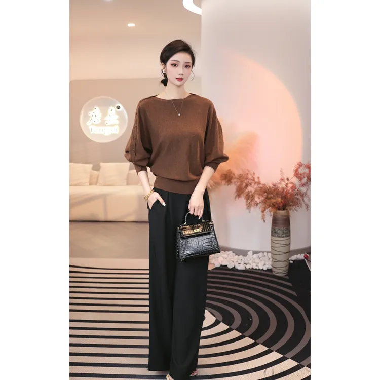 2025秋冬新款【7894】含绵羊毛落肩袖显瘦慵懒风通勤设计感针织衫女