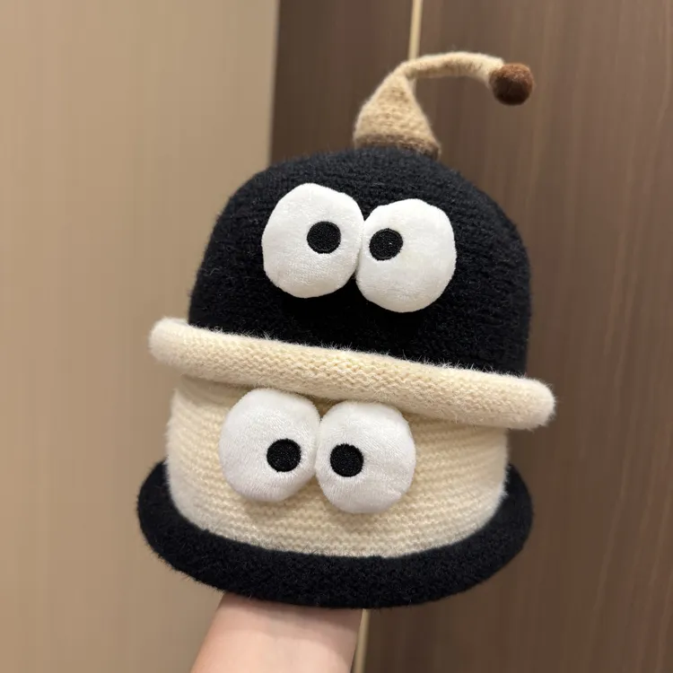 米迪昕宝宝可爱秋冬针织帽男女宝宝韩版超萌大眼搞怪帽保暖套头帽