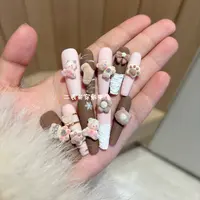 ［腮红熊］磨砂美拉德小熊可爱秋冬梯形卸甲片雪花手绘穿戴甲了美甲