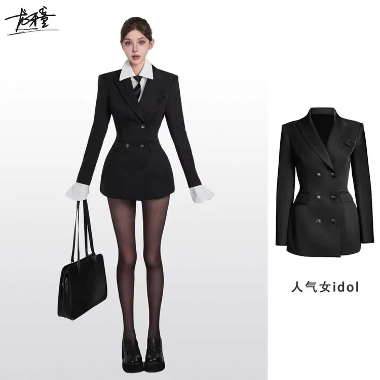龙牙童推荐【人气女idol】英伦风设计感气质收腰双排扣双c制服西装