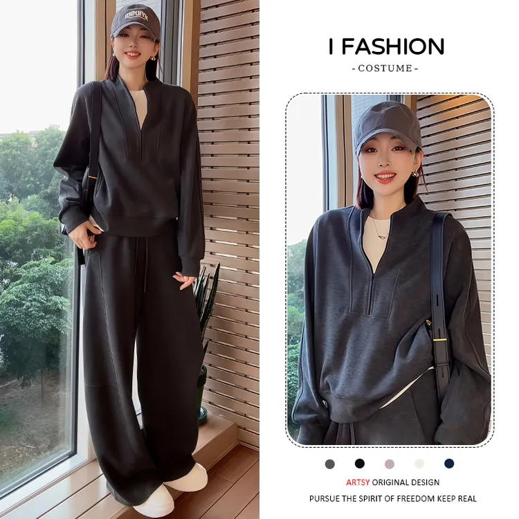 时尚休闲运动套装女2025冬季新款高级感减龄加厚上衣长裤两件套潮