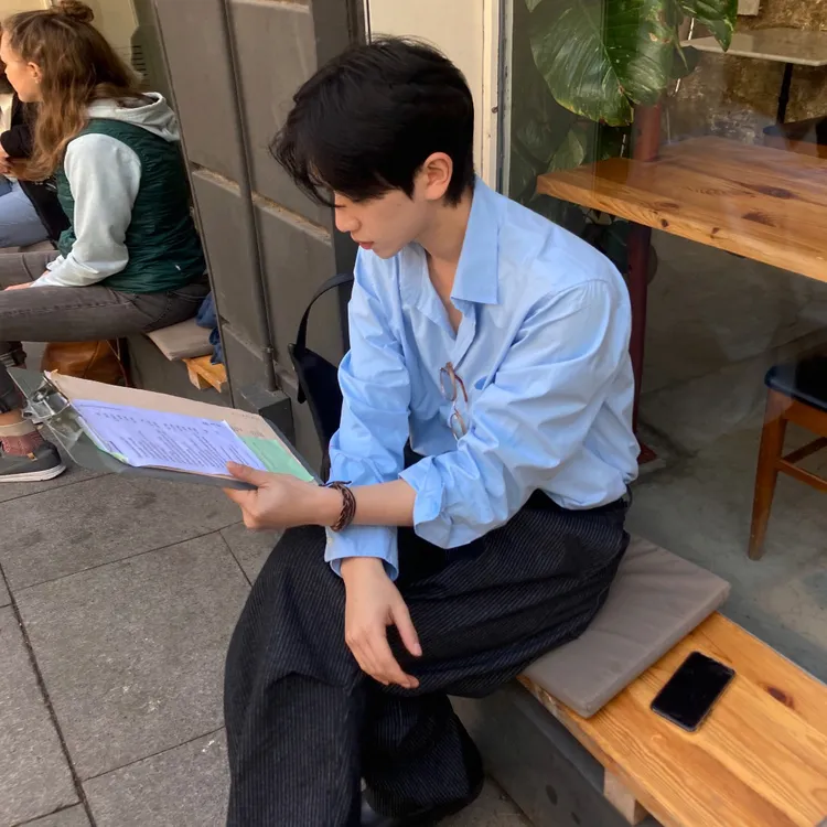 MRCYC轻熟风休闲衬衫男士春秋季宽松长袖衬衣韩系通勤风纯色上衣