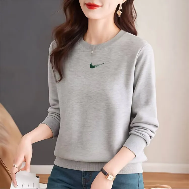 奥特莱斯女士圆领卫衣春秋女装时尚洋气秋冬加绒宽松遮肚长袖上衣