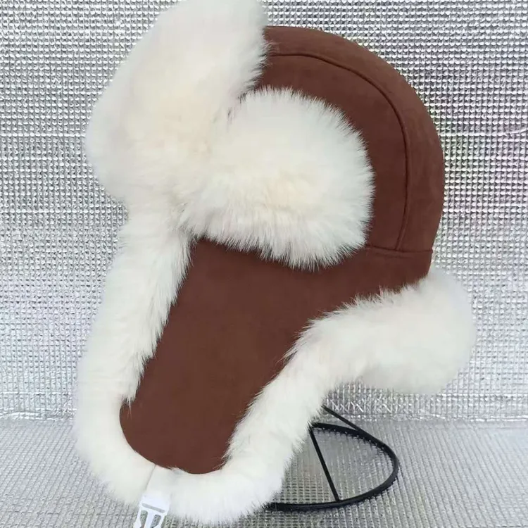 街头风休闲秋冬舒适圆顶加绒滑雪雷锋帽帽子毛绒保暖冬季女草帽