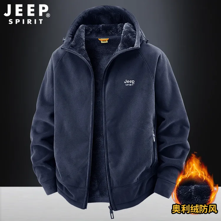 JEEPSPIRIT吉普秋冬奥粒绒抓绒衣外套新款户外加绒加厚开衫上衣