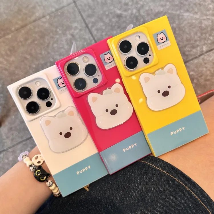 奥菲顿撞色小白狗贴片适用iPhone16苹果15pro方块手机壳14/13套12