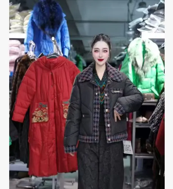 法式小香风棉服女短款时尚洋气新款棉衣拼接配色假两件保暖外套冬