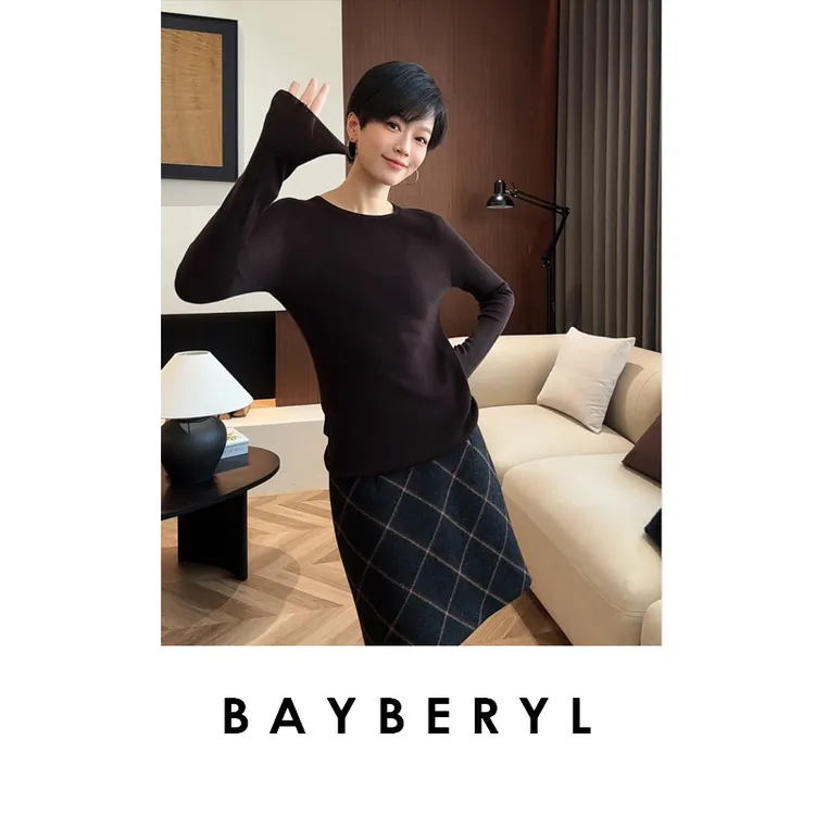 BAYBERYL老贝Daily衫*打底圆领修身羊毛秋冬针织衫ZZS5G2301-9/17