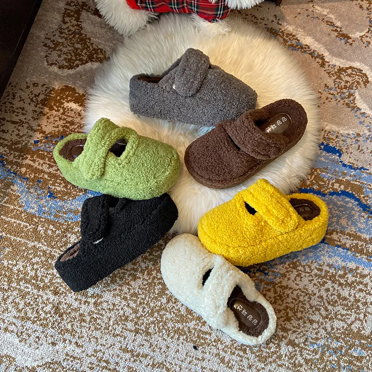 厚底增高5-7cm毛毛拖鞋女2025秋冬新款外穿松糕加绒保暖包头棉拖