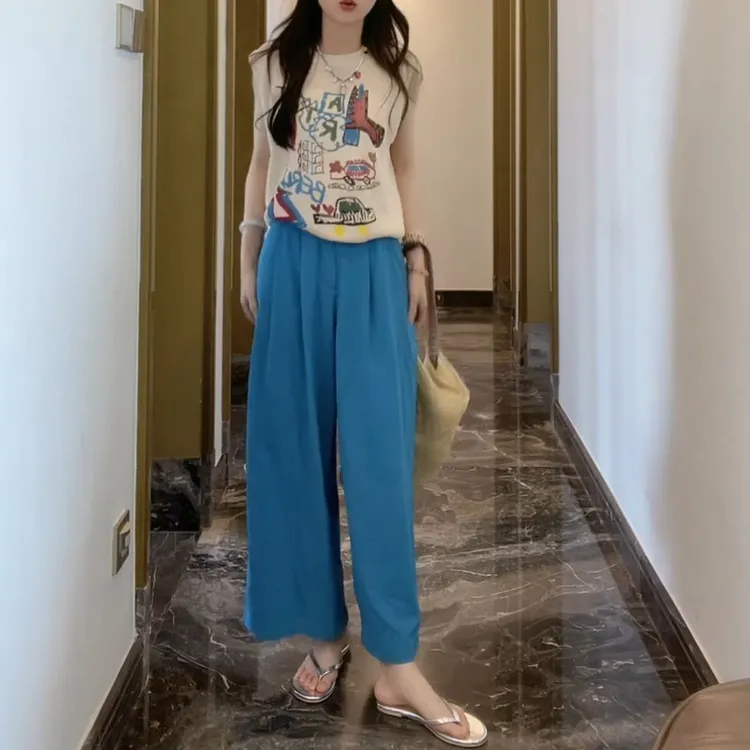 2025夏季时尚百搭可爱风无袖+慵懒风多巴胺夏季休闲裤LK2504443