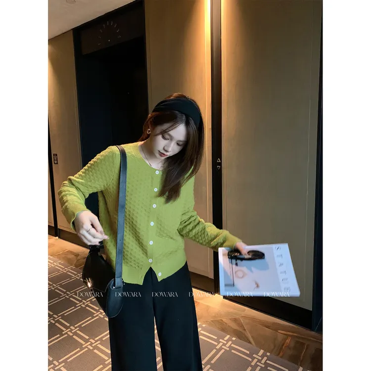 现货大婉酱微胖定制【微柔绿云衫】正肩显瘦针织开衫女外套2677D