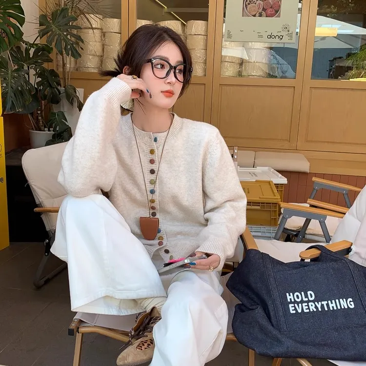 开衫毛衣外套女2025春秋季新款内搭圆领针织打底衫高级感上衣