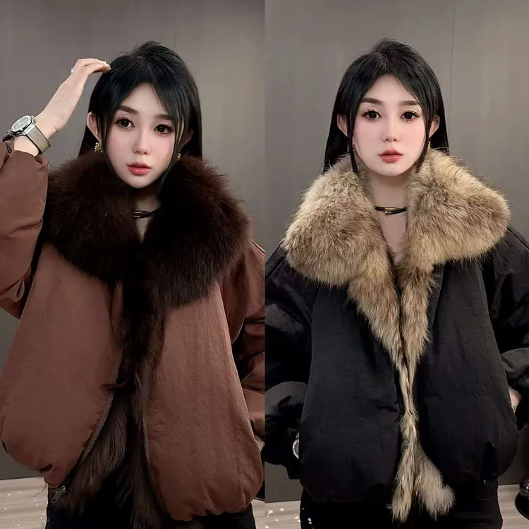 【现货】派克羽绒服女2025冬季欧货女装立领羽绒服可拆卸真毛领外套