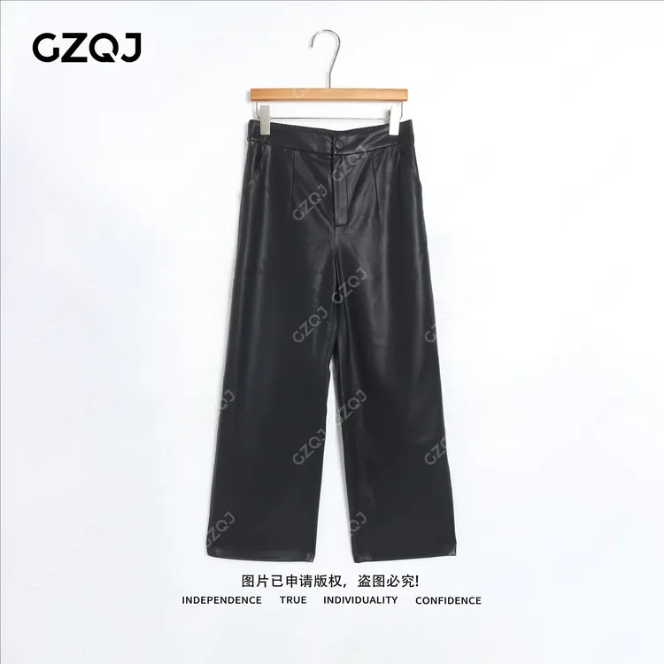 老琴私服【时髦腿精】琥珀流光风百搭显瘦机车直筒皮裤女秋冬款7023