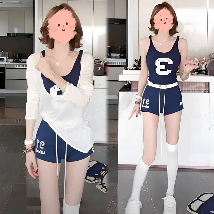 2025夏季新款辣妹风纯欲风防晒百搭休闲运动短款性感背心三件套女