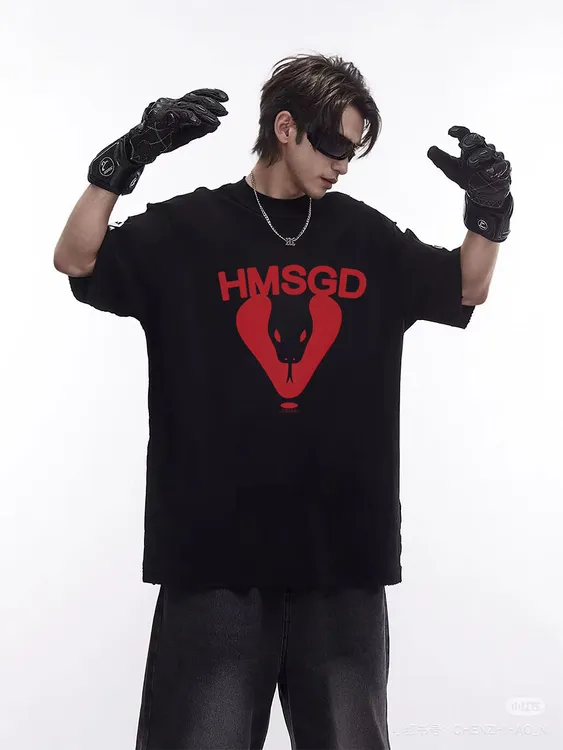 蛇年新款潮牌短袖T恤美式重磅纯棉中国风宽松印花百搭短袖上衣t恤