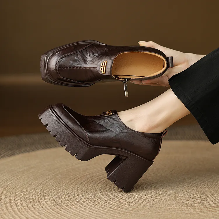 牛皮8cm 厚底增高25年新款女士外出精致小个子高端上档次单鞋1518