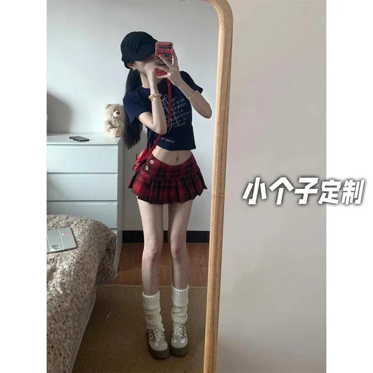 150小矮个子格纹复古半身裙女冬季高腰超短裙防走光a字蓬蓬百褶裙