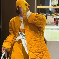 张小萱-欧货秋冬新款菱形格夹棉大版遮肉显瘦款国风盘口磨绒外套