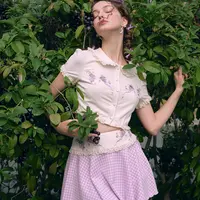 LaceMade 葡萄酒庄 法式田园定制刺绣白色上衣 短袖