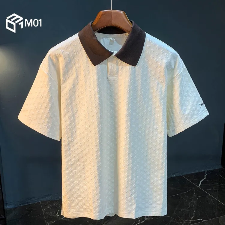M01高端提花织印POLO衫夏季新款轻奢短袖t恤撞色翻领半截袖上衣男