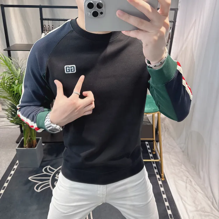 欧货男士高端卫衣2025新款撞色长袖轻奢帅气时尚刺绣圆领春秋上衣