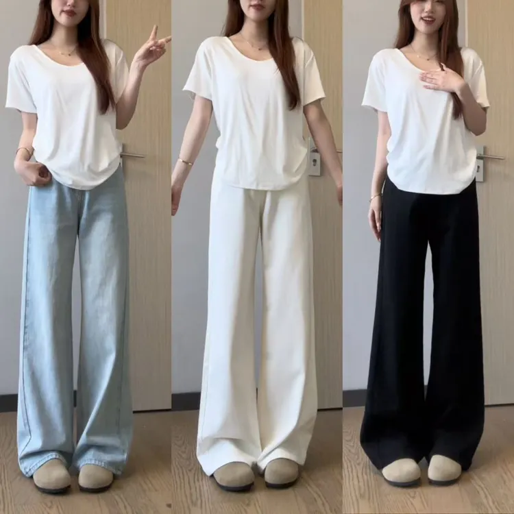 YZY【窄版小阔腿】高腰牛仔裤女夏日百搭宽松显瘦设计感加长拖地裤