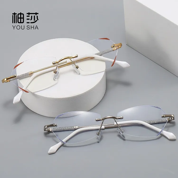 新品时尚减龄星光细闪女士老花镜超轻金属钻石切边防蓝光镜