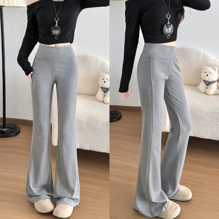 春秋爆款美式高腰阔腿宽松喇叭裤女糯叽叽垂感显瘦外穿休闲瑜伽裤