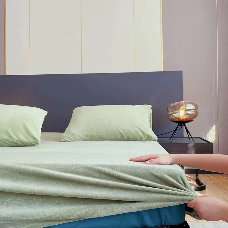 某家正品慕斯天鹅绒纯棉针织透气防螨床笠