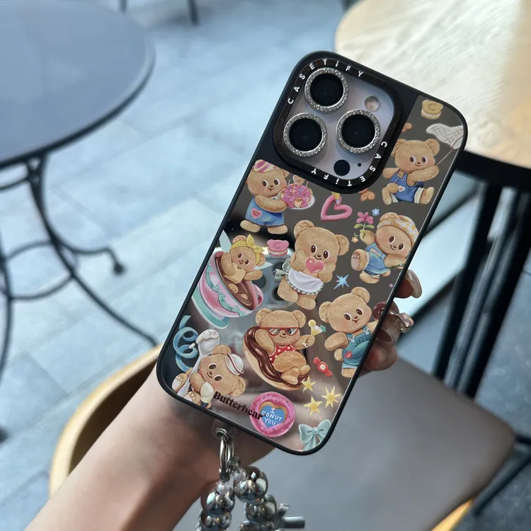 可爱小熊熊镜面电镀适用于iPhone16ProMax苹果15手机壳14/13女款