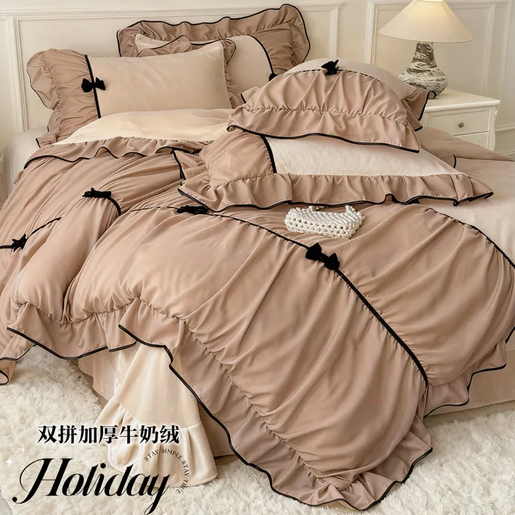 四件套牛奶绒被套床上加厚加绒床单秋冬季家纺床品床笠款保暖被罩商品图