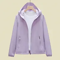 新春款女士外套纯色百搭时尚潮流长袖连帽女士防风冲锋衣外套2025