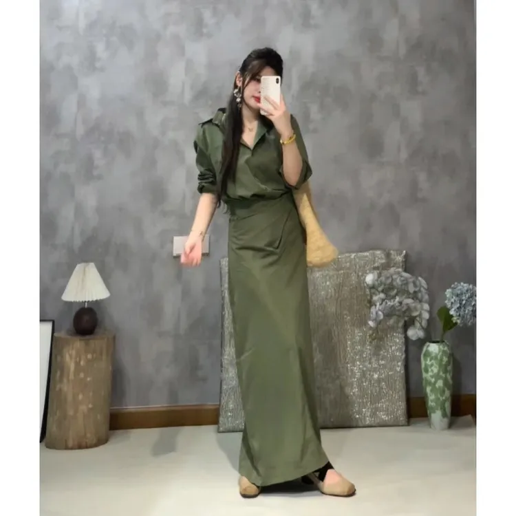 【巴黎往事】茶歇法式衬衫连衣裙子不规则绑带设计衬衣半裙套装