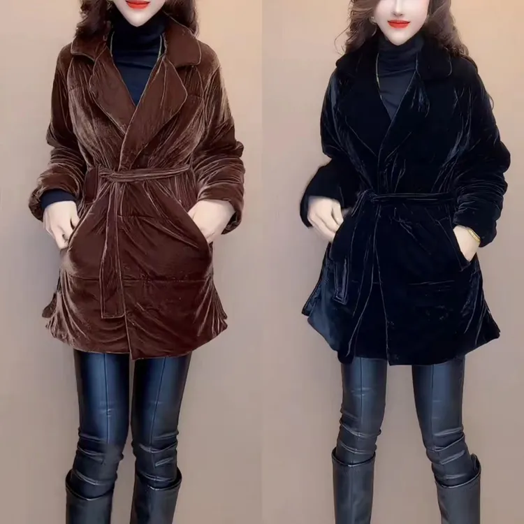 加绒加厚款中长款长袖显瘦女士百搭上衣网红常规款